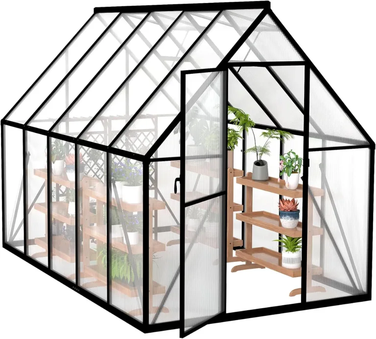 Froadp Gewächshaus aus Aluminium mit Fundament 280x180x195cm Gartengewächshäuser 4mm PC-Hohlkammerplatten Wetterfest Treibhaus, Tomatenhaus mit Fenstern Treibhaus für Garten & Aufzucht – Bild 1