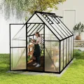 Froadp Gewächshaus aus Aluminium mit Fundament 280x180x195cm Gartengewächshäuser 4mm PC-Hohlkammerplatten Wetterfest Treibhaus, Tomatenhaus mit Fenstern Treibhaus für Garten & Aufzucht - Thumbnail 8