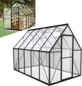 Gartengewächshaus Aluminium mit Fundament 340x180x195 cm Gewächshaus Pflanzenhaus mit Schiebetür und Dachfenster Treibhaus Gartenhaus Winterfest Aufzucht Tomatenhaus (6x12 ft) - Thumbnail 2