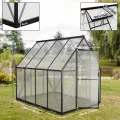 UISEBRT Gewächshaus Treibhaus für Garten Tomatenhaus mit Fundament Frühbeet Pflanzenhaus mit Fenster & Wetterfestem Hohlkammerplatten Gartengewächshäuser 230x180x195cm UV- & Frostgeschützt - Thumbnail 2
