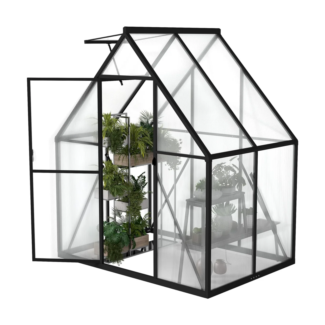 UISEBRT Gewächshaus Treibhaus für Garten Tomatenhaus mit Fundament Frühbeet Pflanzenhaus mit Fenster & Wetterfestem Hohlkammerplatten Gartengewächshäuser 125x180x195cm UV- & Frostgeschützt - Bild 1