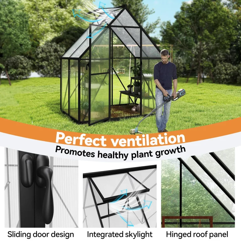 UISEBRT Gewächshaus Treibhaus für Garten Tomatenhaus mit Fundament Frühbeet Pflanzenhaus mit Fenster & Wetterfestem Hohlkammerplatten Gartengewächshäuser 125x180x195cm UV- & Frostgeschützt – Bild 7