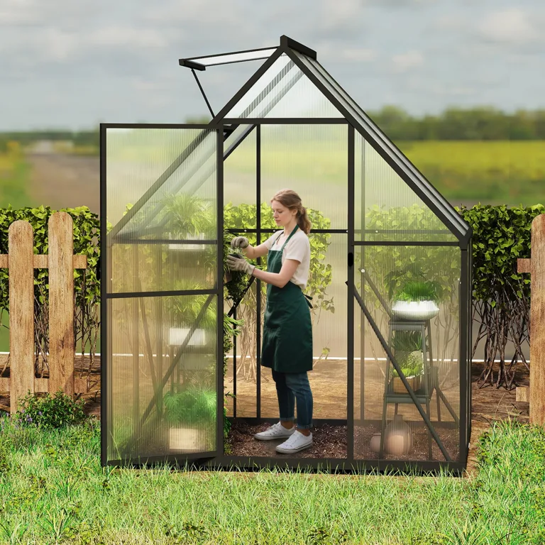 UISEBRT Gewächshaus Treibhaus für Garten Tomatenhaus mit Fundament Frühbeet Pflanzenhaus mit Fenster & Wetterfestem Hohlkammerplatten Gartengewächshäuser 125x180x195cm UV- & Frostgeschützt – Bild 8