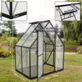 UISEBRT Gewächshaus Treibhaus für Garten Tomatenhaus mit Fundament Frühbeet Pflanzenhaus mit Fenster & Wetterfestem Hohlkammerplatten Gartengewächshäuser 125x180x195cm UV- & Frostgeschützt - Thumbnail 2