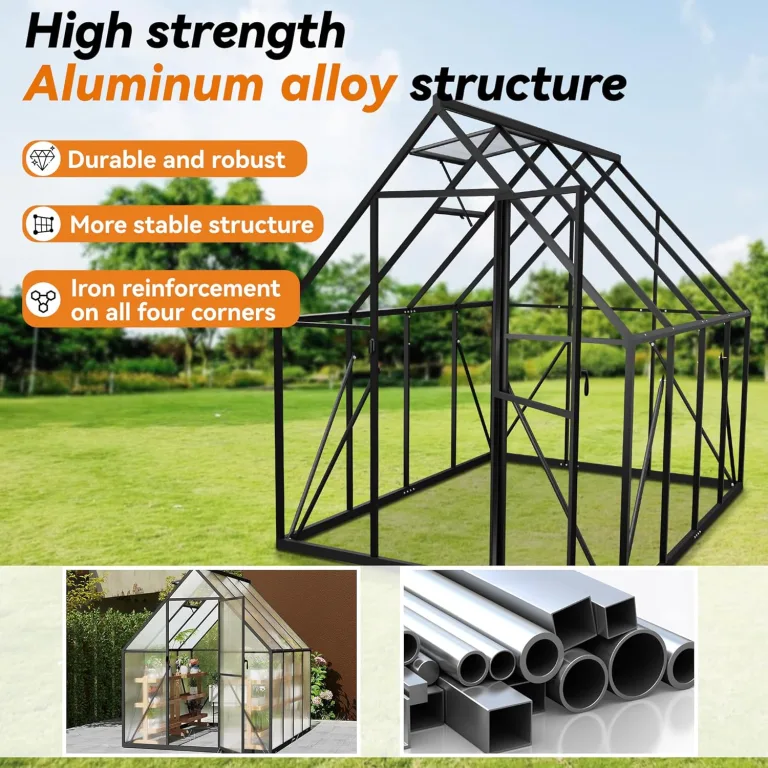 Froadp Gewächshaus aus Aluminium mit Fundament 230x180x195cm Gartengewächshäuser 4mm PC-Hohlkammerplatten Wetterfest Treibhaus, Tomatenhaus mit Fenstern Treibhaus für Garten & Aufzucht – Bild 4