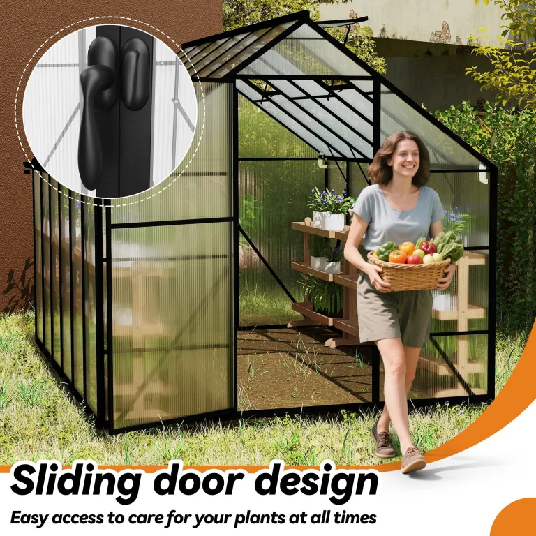 UISEBRT Gewächshaus Treibhaus für Garten Tomatenhaus mit Fundament Frühbeet Pflanzenhaus mit Fenster & Wetterfestem Hohlkammerplatten Gartengewächshäuser 380x250x205cm UV- & Frostgeschützt – Bild 5