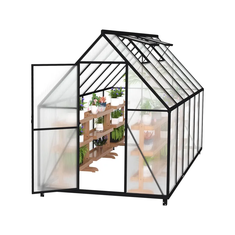 UISEBRT Gewächshaus Treibhaus für Garten Tomatenhaus mit Fundament Frühbeet Pflanzenhaus mit Fenster & Wetterfestem Hohlkammerplatten Gartengewächshäuser 380x250x205cm UV- & Frostgeschützt – Bild 10