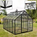 UISEBRT Gewächshaus Treibhaus für Garten Tomatenhaus mit Fundament Frühbeet Pflanzenhaus mit Fenster & Wetterfestem Hohlkammerplatten Gartengewächshäuser 380x250x205cm UV- & Frostgeschützt - Thumbnail 2