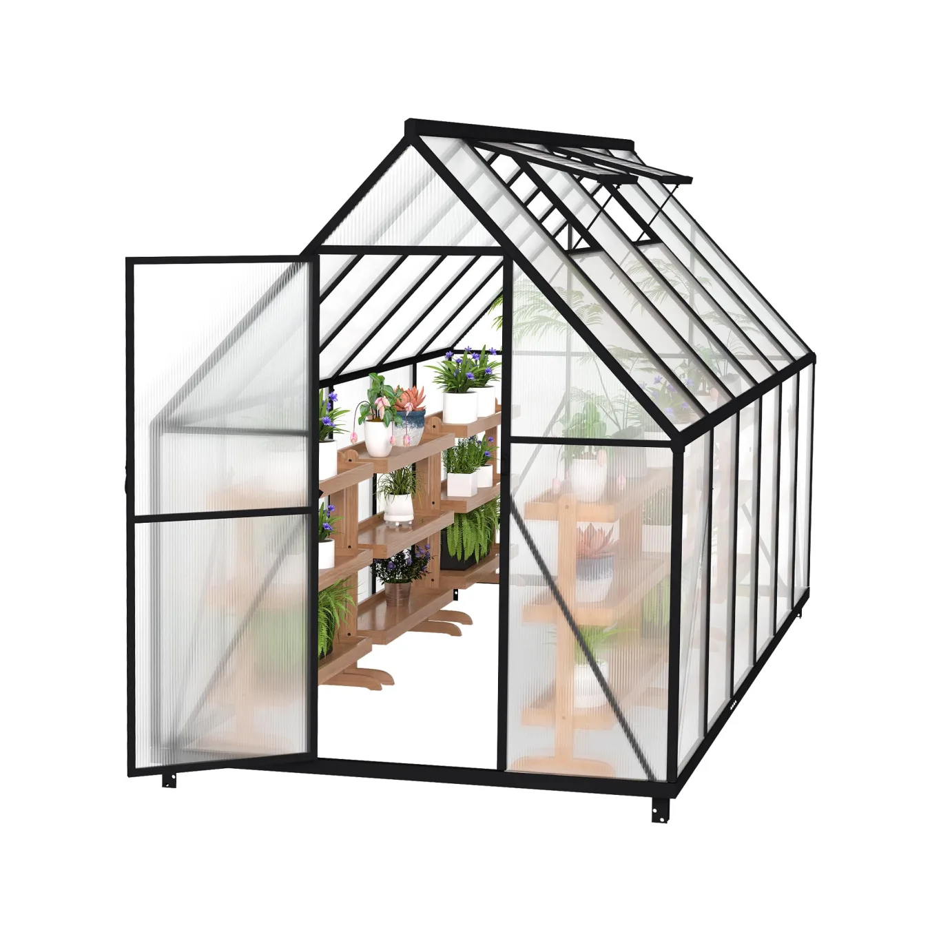 UISEBRT Gewächshaus Treibhaus für Garten Tomatenhaus mit Fundament Frühbeet Pflanzenhaus mit Fenster & Wetterfestem Hohlkammerplatten Gartengewächshäuser 340x180x195cm UV- & Frostgeschützt - Bild 1