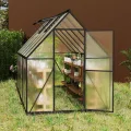 UISEBRT Gewächshaus Treibhaus für Garten Tomatenhaus mit Fundament Frühbeet Pflanzenhaus mit Fenster & Wetterfestem Hohlkammerplatten Gartengewächshäuser 340x180x195cm UV- & Frostgeschützt - Thumbnail 8