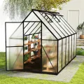 UISEBRT Gewächshaus Treibhaus für Garten Tomatenhaus mit Fundament Frühbeet Pflanzenhaus mit Fenster & Wetterfestem Hohlkammerplatten Gartengewächshäuser 340x180x195cm UV- & Frostgeschützt - Thumbnail 9