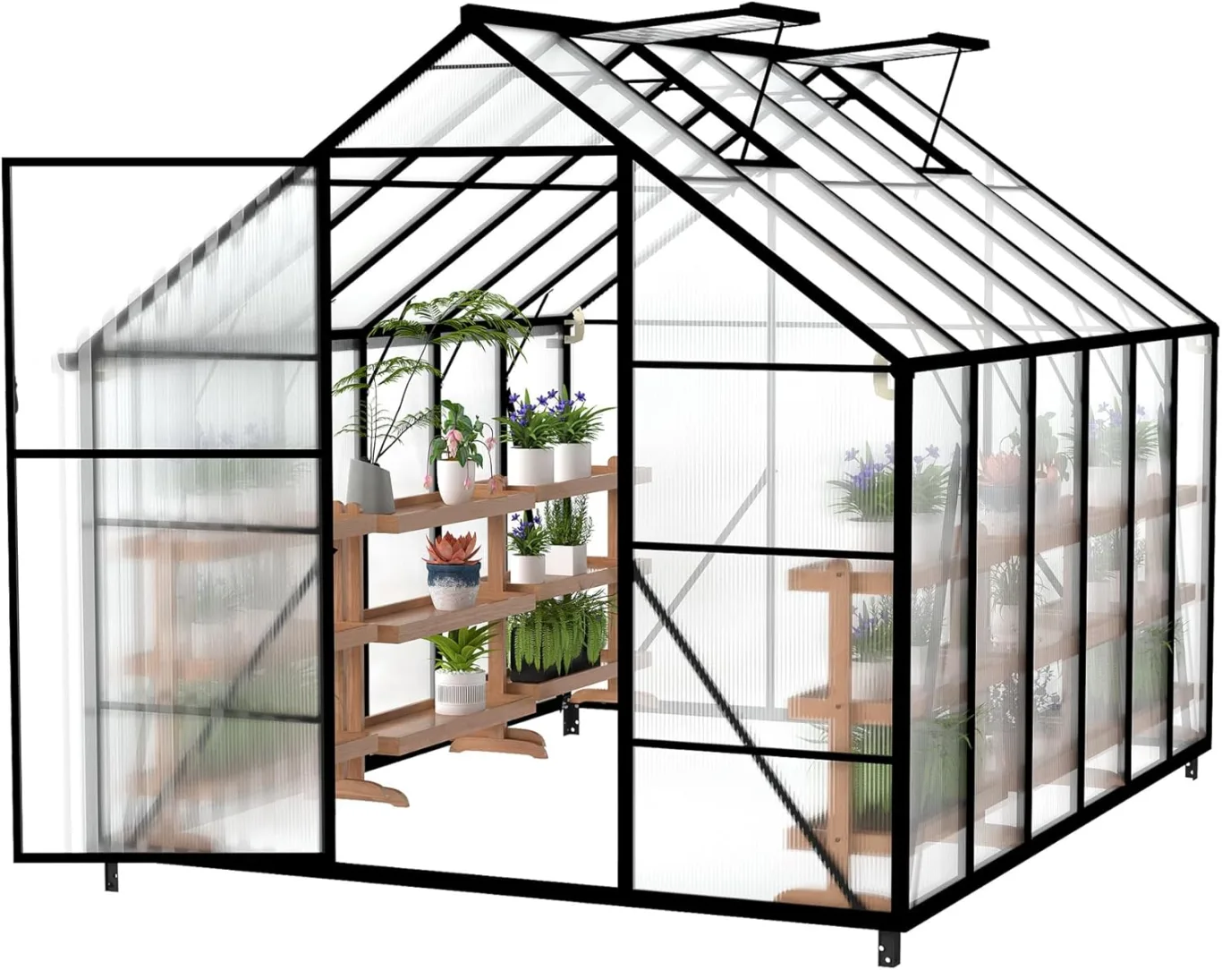 UISEBRT Gewächshaus Treibhaus für Garten Tomatenhaus mit Fundament Frühbeet Pflanzenhaus mit Fenster & Wetterfestem Hohlkammerplatten Gartengewächshäuser 310x250x205cm UV- & Frostgeschützt - Bild 1