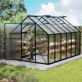 UISEBRT Gewächshaus Treibhaus für Garten Tomatenhaus mit Fundament Frühbeet Pflanzenhaus mit Fenster & Wetterfestem Hohlkammerplatten Gartengewächshäuser 310x250x205cm UV- & Frostgeschützt - Thumbnail 8