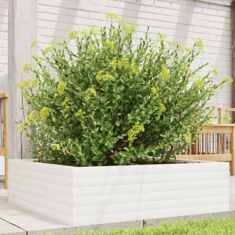 Gecheer Pflanzkübel Weiß Robustes Massivholz Kiefer großzügiger Platz für Pflanzen Gemüse Kräuter und Blumen ideal für Garten Balkon Terrasse – Bild 1