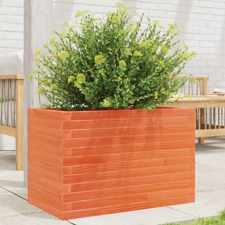 Gecheer Pflanzkübel Wachsbraun 70x40x45,5 cm Massivholz Kiefer Robustes Holzrahmen für Garten Dekoration – Bild 2