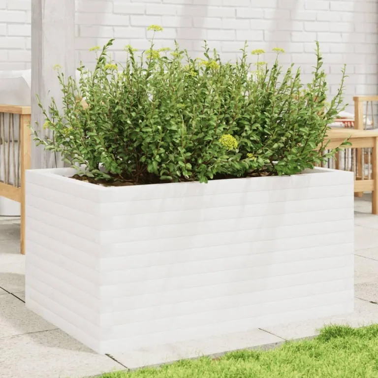 Gecheer Pflanzkübel Weiß 90x60x45 5 cm Massivholz Kiefer robust und stabil für Garten Dekoration – Bild 4