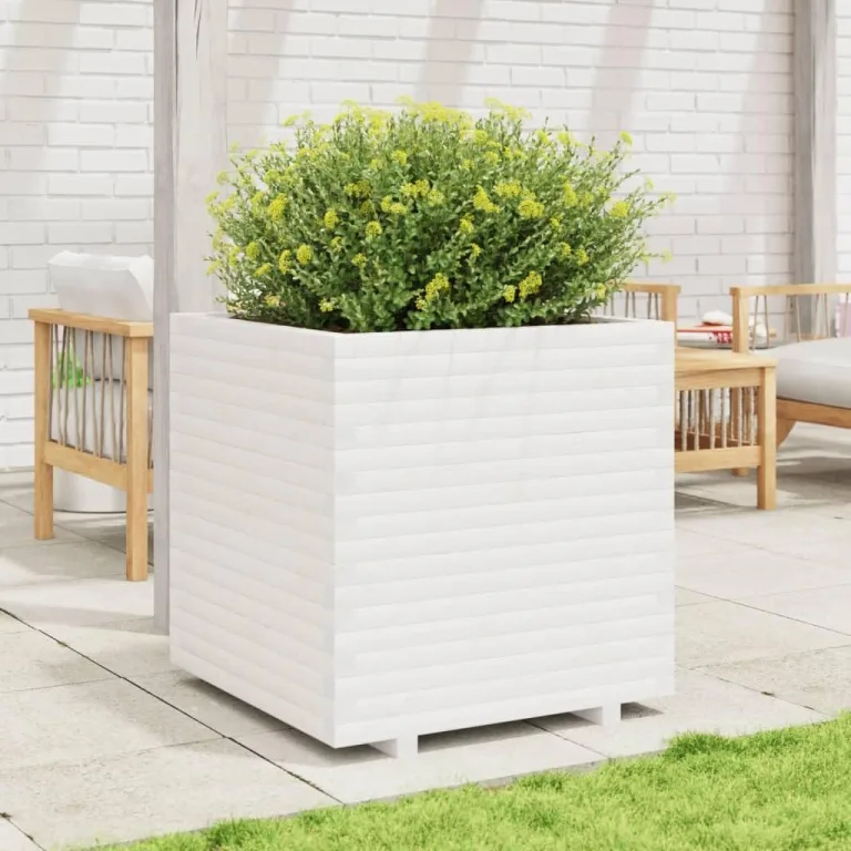 Gecheer Pflanzkübel Weiß 70x70x72,5 cm Massivholz Kiefer für Gärten Balkone Terrassen – Bild 3