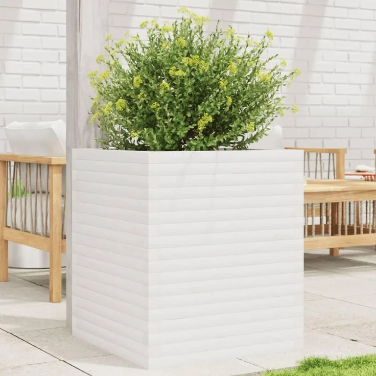 Gecheer Pflanzkübel Weiß 70x70x72,5 cm Massivholz Kiefer für Gärten Balkone Terrassen – Bild 10