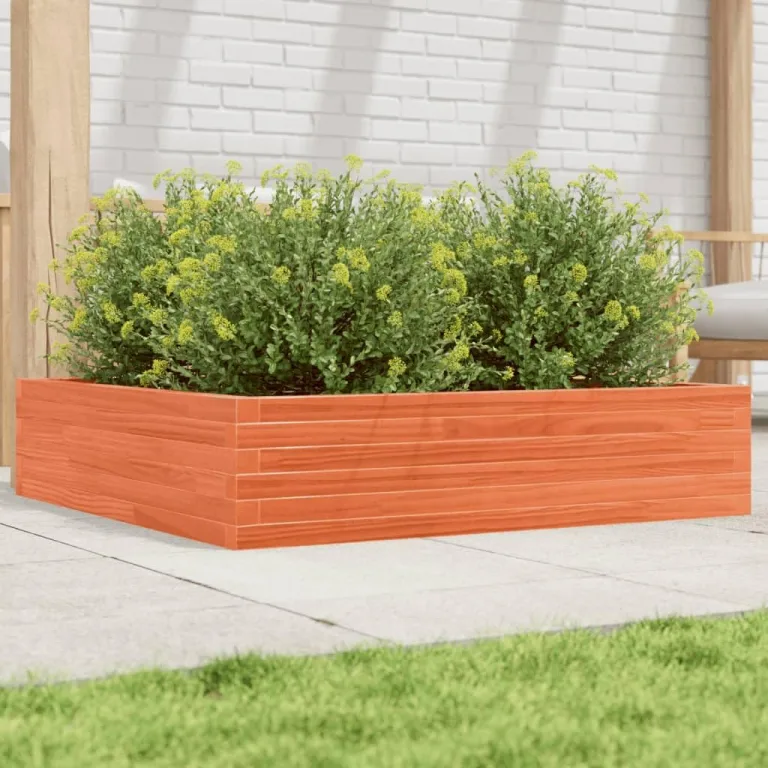Gecheer Pflanzkübel Wachsbraun 100x100x23 cm Massivholz Kiefer Robustes Holzgerüst viel Platz für Pflanzen und Blumen for Garten Dekoration – Bild 1