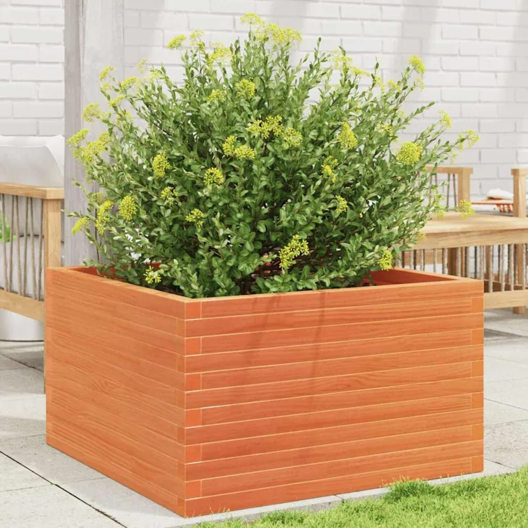 Gecheer Pflanzkübel Wachsbraun 80x80x46 cm Massivholz Kiefer Robustes Holzbeet für Garten Dekoration