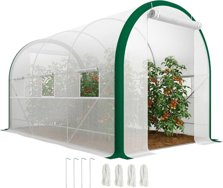 Outsunny Foliengewächshaus 3,58 x 2,1 x 2,1 m Tomatenhaus mit Rolltür Fenster, Treibhaus Tunnel Gewächshaus Pflanzenhaus für Garten Balkon, Verzinkter Stahl, Weiß – Bild 1