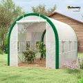 Outsunny Foliengewächshaus 3,58 x 2,1 x 2,1 m Tomatenhaus mit Rolltür Fenster, Treibhaus Tunnel Gewächshaus Pflanzenhaus für Garten Balkon, Verzinkter Stahl, Weiß - Thumbnail 2