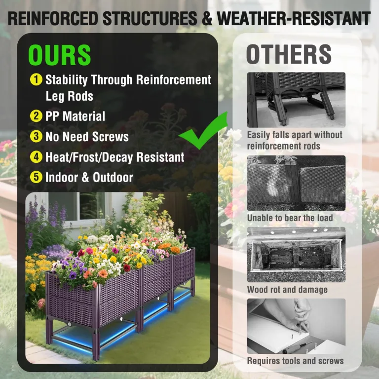 Hochbeet mit Verstärkungsstäben, Erhöhte Pflanzkasten Blumenkasten Hochbeete-kit für Garten/Balkon/Terrasse, 120 x 40 x 50 cm, lila – Bild 5