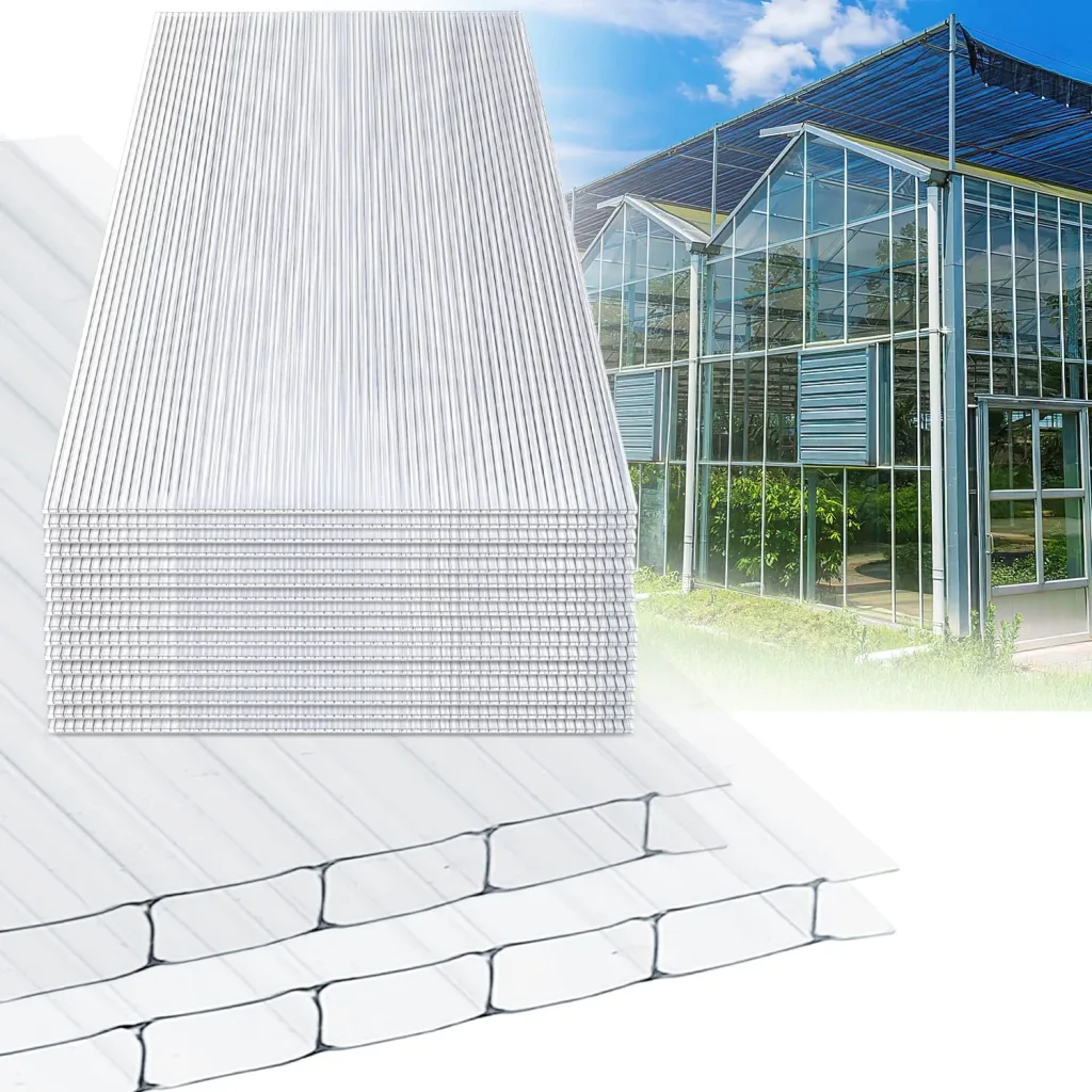 14x Polycarbonat Hohlkammerstegplatten 4mm, 60,5x121 cm Doppelstegplatte Gewächshausplatten für Gewächshaus Gartenbau Ersatzplatten