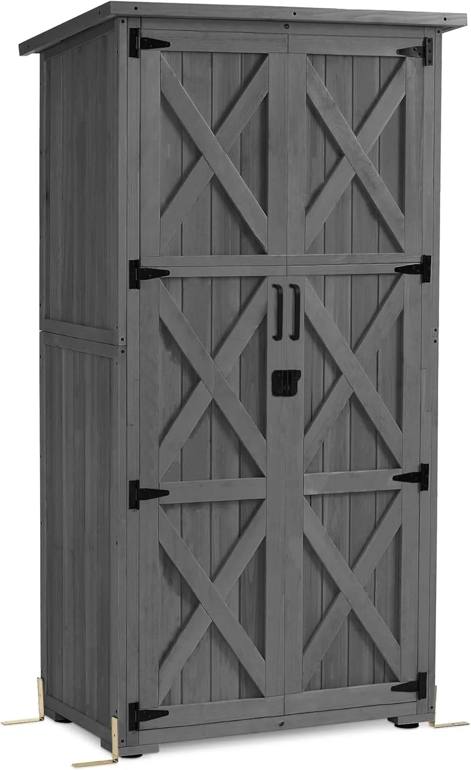 M MCombo Gartenschrank Holz, Gartenhaus Klein Wetterfest, Outdoor Gerätehaus Geräteschuppen, für Außenbereich Balkon Terrasse, 55×90×169cm, 0878EY-F (Grau) - Bild 1