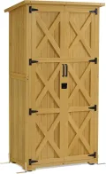 M MCombo Gartenschrank Holz, Gartenhaus Klein Wetterfest, Outdoor Gerätehaus Geräteschuppen, für Außenbereich Balkon Terrasse, 55×90×169cm, 0878EY-F (Grau) - Thumbnail 8