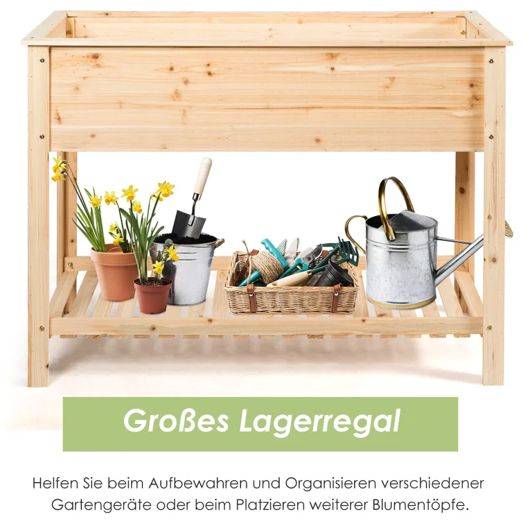 COSTWAY Hochbeet mit Ablage, Pflanzkübel Holz Pflanzkasten Blumenbeet Kräuterbeet Pflanztrog, Pflanzbeet groß Anzuchtbeet im Garten Balkon, 92 x 41 x 81 cm, Natur – Bild 5