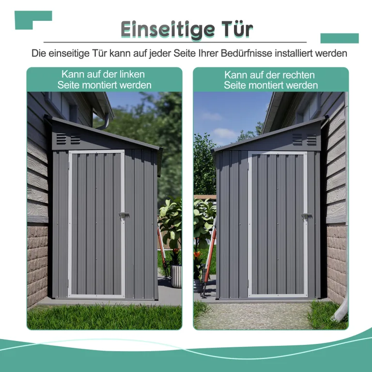 Thanaddo Metall Gerätehaus Gartenhaus 110x229x192cm, Geräteschuppen mit Pultdach, wetterfest Gartenschuppen Inkl. Metallfundament (ohne Boden) für Outdoor Garten Terrasse, Grau – Bild 4