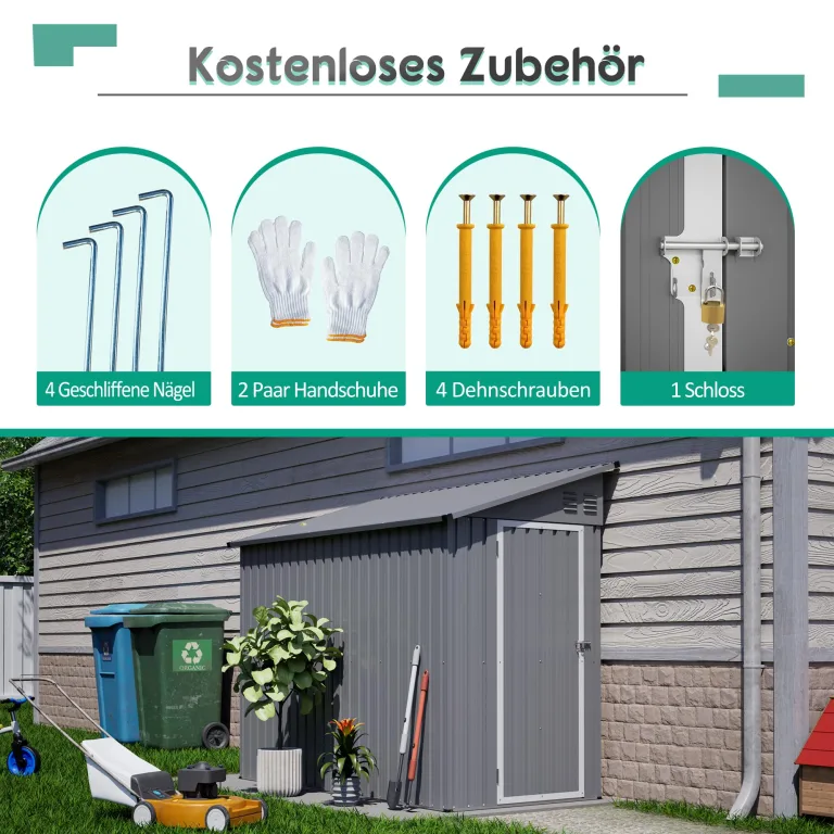 Thanaddo Metall Gerätehaus Gartenhaus 110x229x192cm, Geräteschuppen mit Pultdach, wetterfest Gartenschuppen Inkl. Metallfundament (ohne Boden) für Outdoor Garten Terrasse, Grau – Bild 6