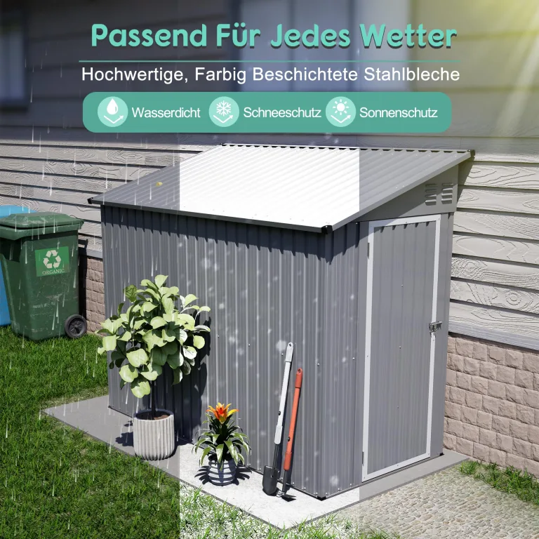 Thanaddo Metall Gerätehaus Gartenhaus 110x229x192cm, Geräteschuppen mit Pultdach, wetterfest Gartenschuppen Inkl. Metallfundament (ohne Boden) für Outdoor Garten Terrasse, Grau – Bild 8