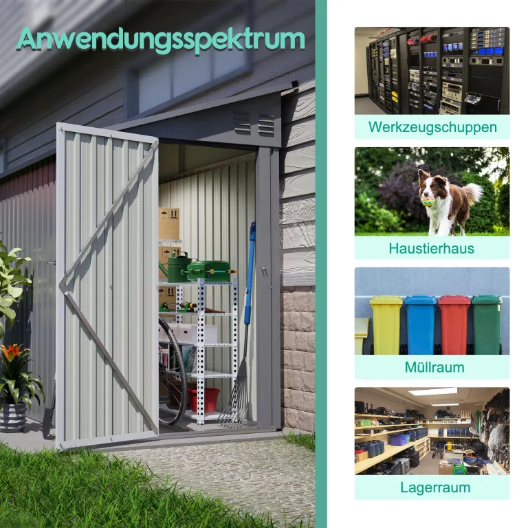 Thanaddo Metall Gerätehaus Gartenhaus 110x229x192cm, Geräteschuppen mit Pultdach, wetterfest Gartenschuppen Inkl. Metallfundament (ohne Boden) für Outdoor Garten Terrasse, Grau – Bild 9