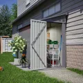 Thanaddo Metall Gerätehaus Gartenhaus 110x229x192cm, Geräteschuppen mit Pultdach, wetterfest Gartenschuppen Inkl. Metallfundament (ohne Boden) für Outdoor Garten Terrasse, Grau - Thumbnail 1