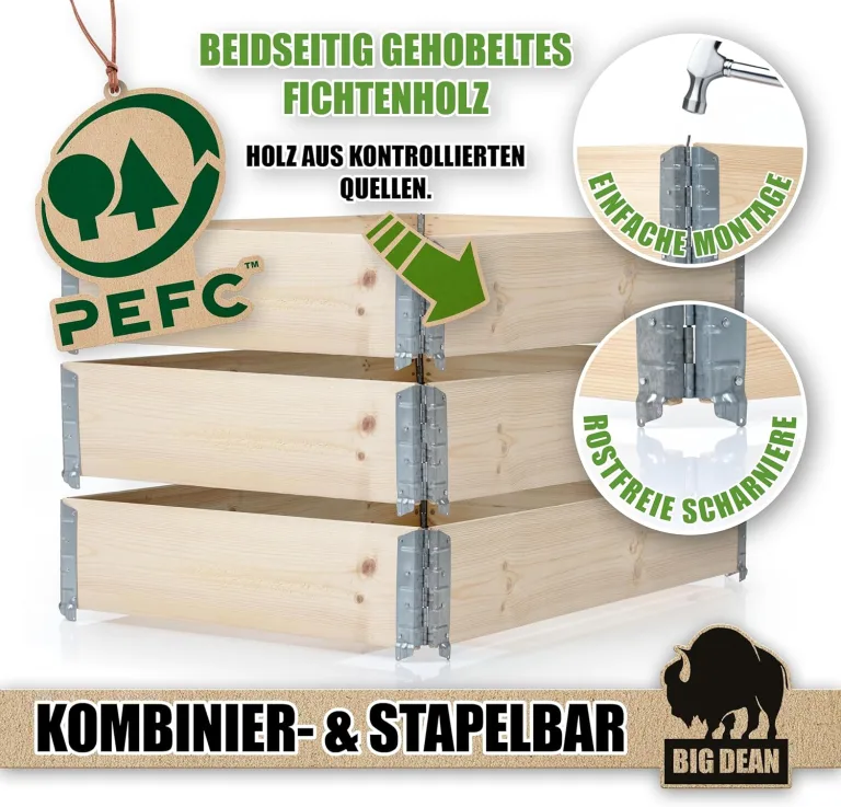 3 Stück Hochbeet für Garten Holz Beet Hochbeete-Kit Palettenrahmen 120x80cm – Bild 3