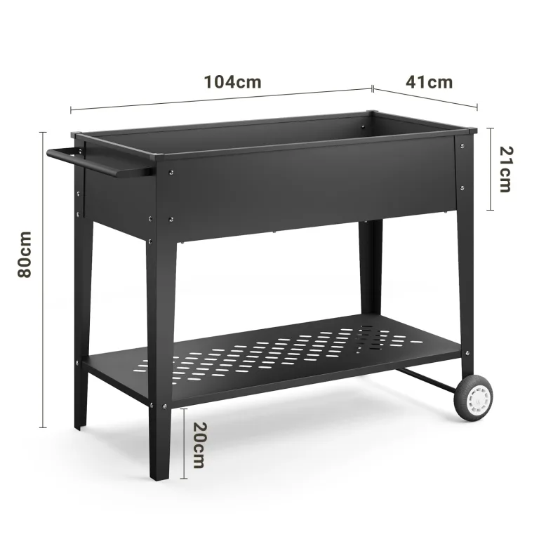 Xbro Hochbeet mit Rollen & Ablageboden aus Metall, Pflanzkasten Blumenkübel für Garten, Balkon & Terrasse, 104x41x80 cm, Schwarz – Bild 2