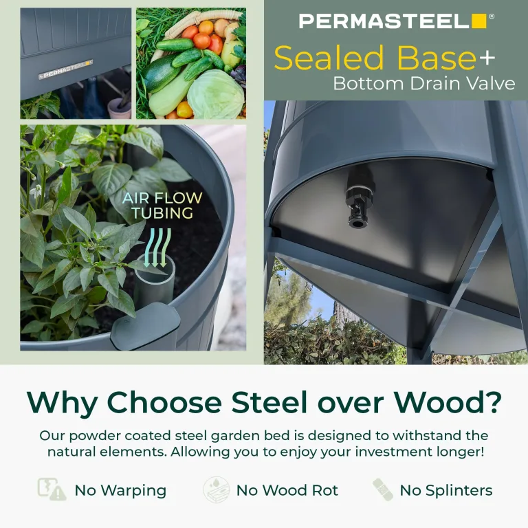 Permasteel Hochbeet mit Beinen, Pflanzkasten mit EnGrow™ TrueSoil™ Technologie für Gemüse, Blumen, Kräuter und Obst, Outdoor Indoor, Ablageregal, Lenkrollen, Blau – Bild 6