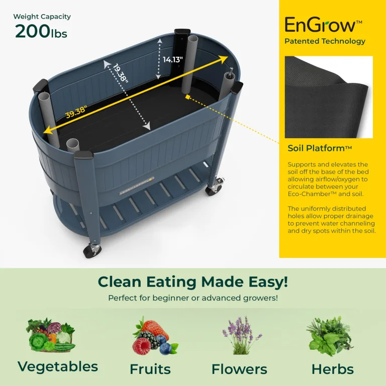 Permasteel Hochbeet mit Beinen, Pflanzkasten mit EnGrow™ TrueSoil™ Technologie für Gemüse, Blumen, Kräuter und Obst, Outdoor Indoor, Ablageregal, Lenkrollen, Blau – Bild 7