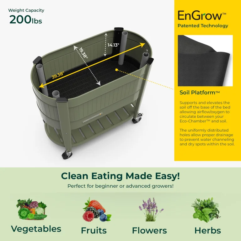 Permasteel Hochbeet mit Beinen, Pflanzkasten mit EnGrow™ TrueSoil™ Technologie für Gemüse, Blumen, Kräuter und Obst, Outdoor Indoor, Lagerregal, Lenkrollen, Grün – Bild 7