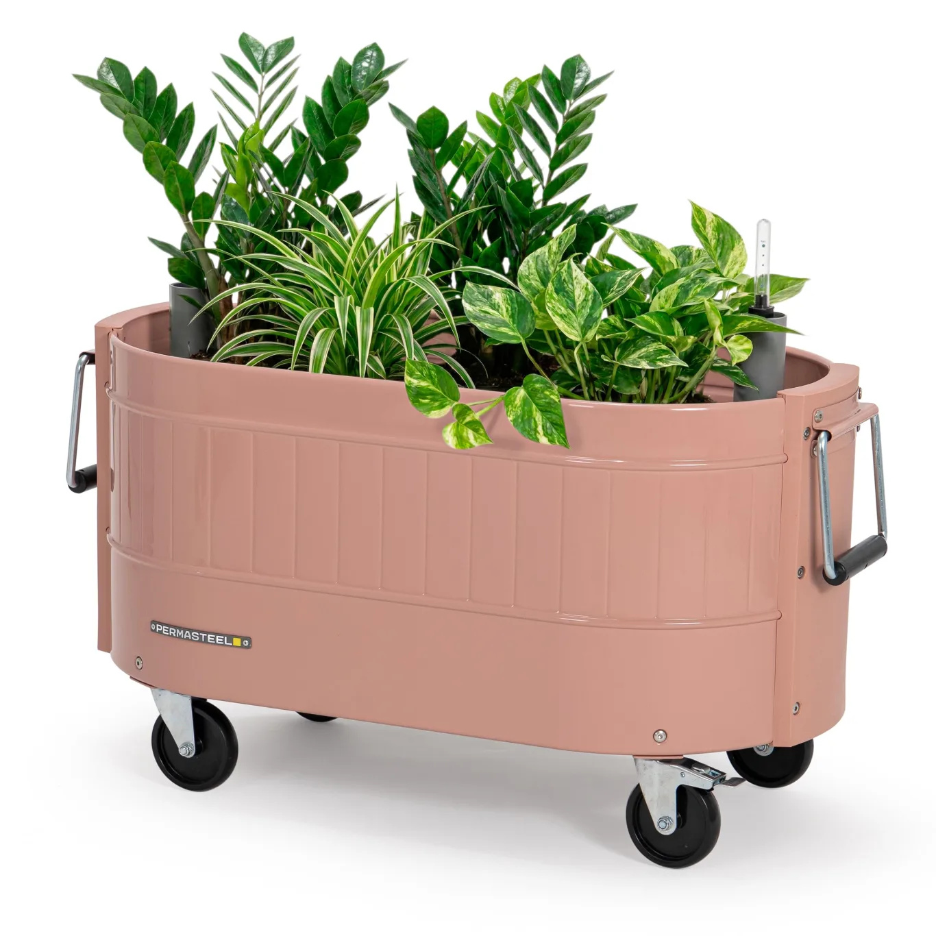 Permasteel selbstbewässerndes Gartenbeet, rollender Pflanztopf für Gemüse, Blumen, Kräuter und Obst, für drinnen und draußen, mit Rädern, Rosa - Bild 1