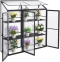 Anlehngewächshaus aus Aluminium, kompaktes Tomaten-Gartenhaus, Anlehngewächshaus aus Aluminium, kompaktes Tomaten-Gartenhaus, 3 Türen, 190 x 55 x 180 cm, Schwarz, perfekt für kleine Räume un - Thumbnail 1