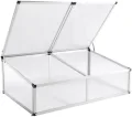 Anlehngewächshaus aus Aluminium, kompaktes Tomaten-Gartenhaus, Mini-Gewächshaus aus Aluminium, UV-Schutz, 118 x 77 x 40 cm, Doppeldach, silberfarben, für den Innen- und Außenbereich, langleb - Thumbnail 1
