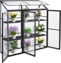 Anlehngewächshaus aus Aluminium, kompaktes Tomaten-Gartenhaus, Anlehngewächshaus aus Aluminium, kompaktes Tomaten-Gewächshaus, 3 Türen, 190 x 55 x 180 cm, Schwarz, ideal für kleine Flächen u - Thumbnail 2