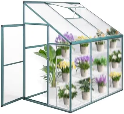 Anlehngewächshaus aus Aluminium, kompaktes Tomaten-Gartenhaus, Anlehngewächshaus aus Aluminium, kleiner Tomatenanbau, drei Türen, offene Rückseite, 182 x 122 x 195 cm, langlebige grüne Oberf - Bild 1