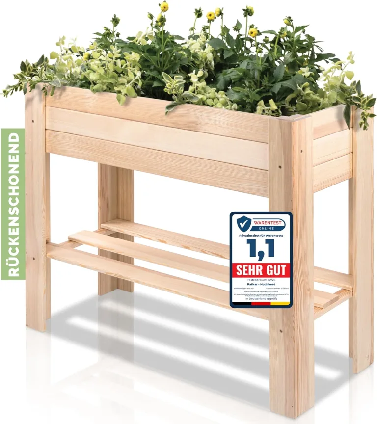 PATKAR Hochbeet Holz 81x33x70cm [RÜCKENSCHONENDE HÖHE] - Premium hochbeet Balkon oder Garten (Made in Europe) - Pflanzkasten Hochbeete-Kit - Kräuterbeet Balkon Hochbeet - Hochbeete für Garten (Braun) – Bild 8