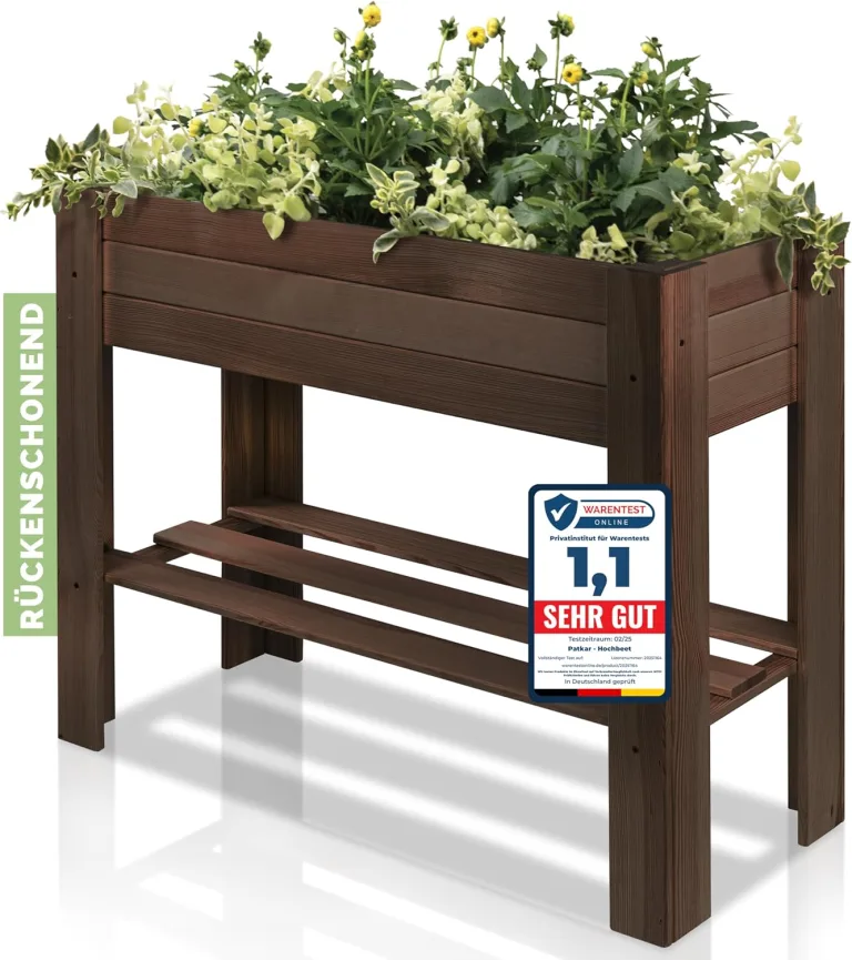 PATKAR Hochbeet Holz 81x33x70cm [RÜCKENSCHONENDE HÖHE] - Premium hochbeet Balkon oder Garten (Made in Europe) - Pflanzkasten Hochbeete-Kit - Kräuterbeet Balkon Hochbeet - Hochbeete für Garten (Braun) – Bild 1