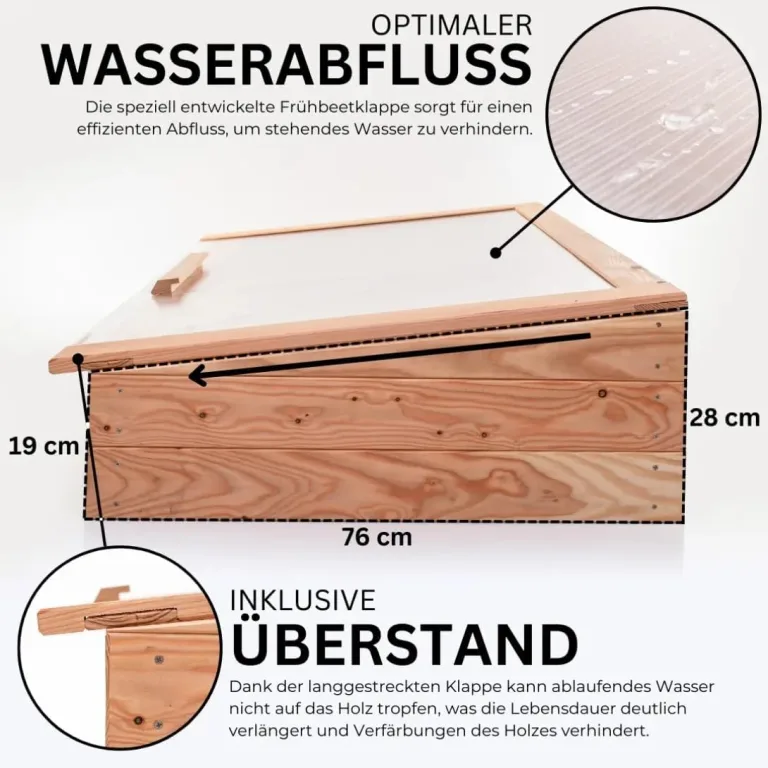 Premium Frühbeet 116x76x30 cm aus europäischer Lärche mit Klappdeckel - Wetterfest - Polycarbonat-Fenster - Hochbeet-Aufsatz aus Holz, kompatibel mit Hochbeet, für Garten, Balkon & Terrasse – Bild 6