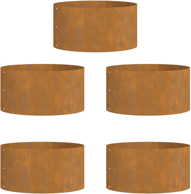 vidaXL Pflanzenring 5 pcs Braun 40 x 40 x 20 cm Wetterfeststahl, Moderner runder Metall-Pflanzer, skulpturaler Gartendekor, langlebiger Außenstahl Pflanzenrahmen, minimalistisches Designelement